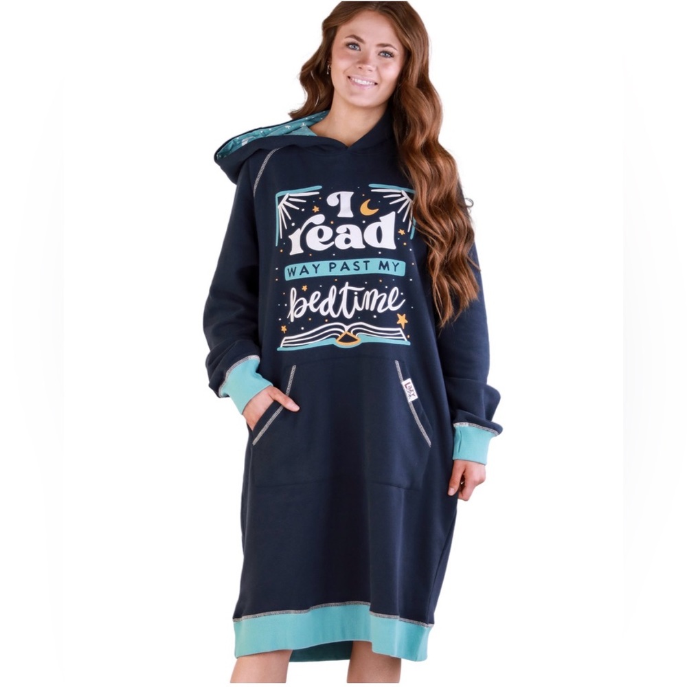 Lazy One Sleep Hoodie I READ WAY PAST MY BEDTIME Cozy Pajamas S/M‎